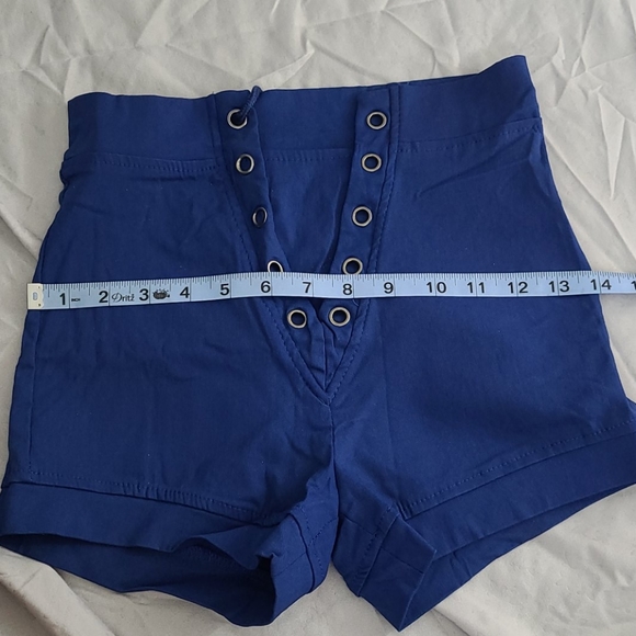 High Waisted Navy Blue Lace Up Shorts - Picture 6 of 7